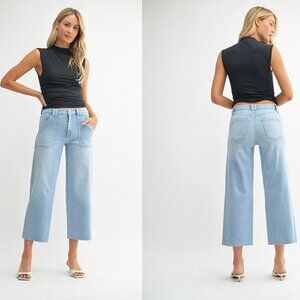 PALAZZO CROPPED LIGHT DENIM WASHED JEANS
